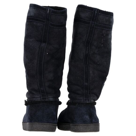 Chanel CC Logo Shearling Boots in Navy Blue Suede - Picture 5 of 7